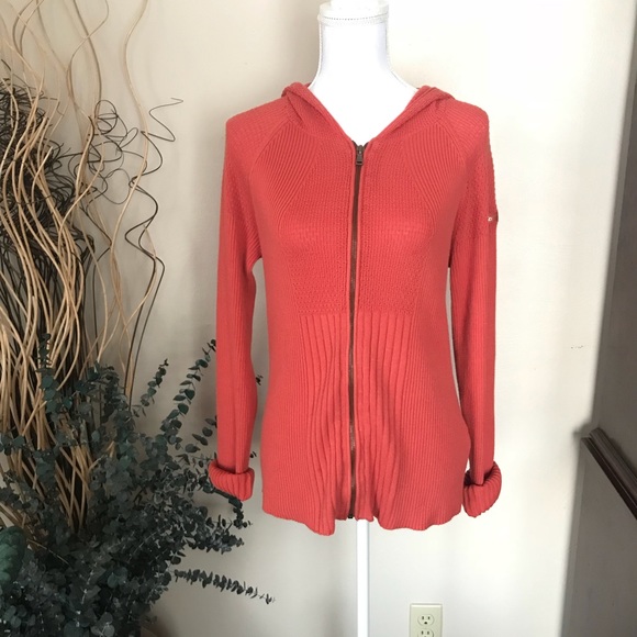 Calvin Klein Sweater XL Full Zip Hooded Knit Burnt Orange Cotton - Picture 2 of 10